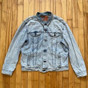 Levis Vintage Acid Wash Denim Trucker Jacket Light Blue Mens Large Made Mexico